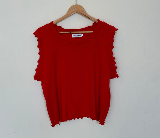 Frilled Sleeveless Ribknit Top