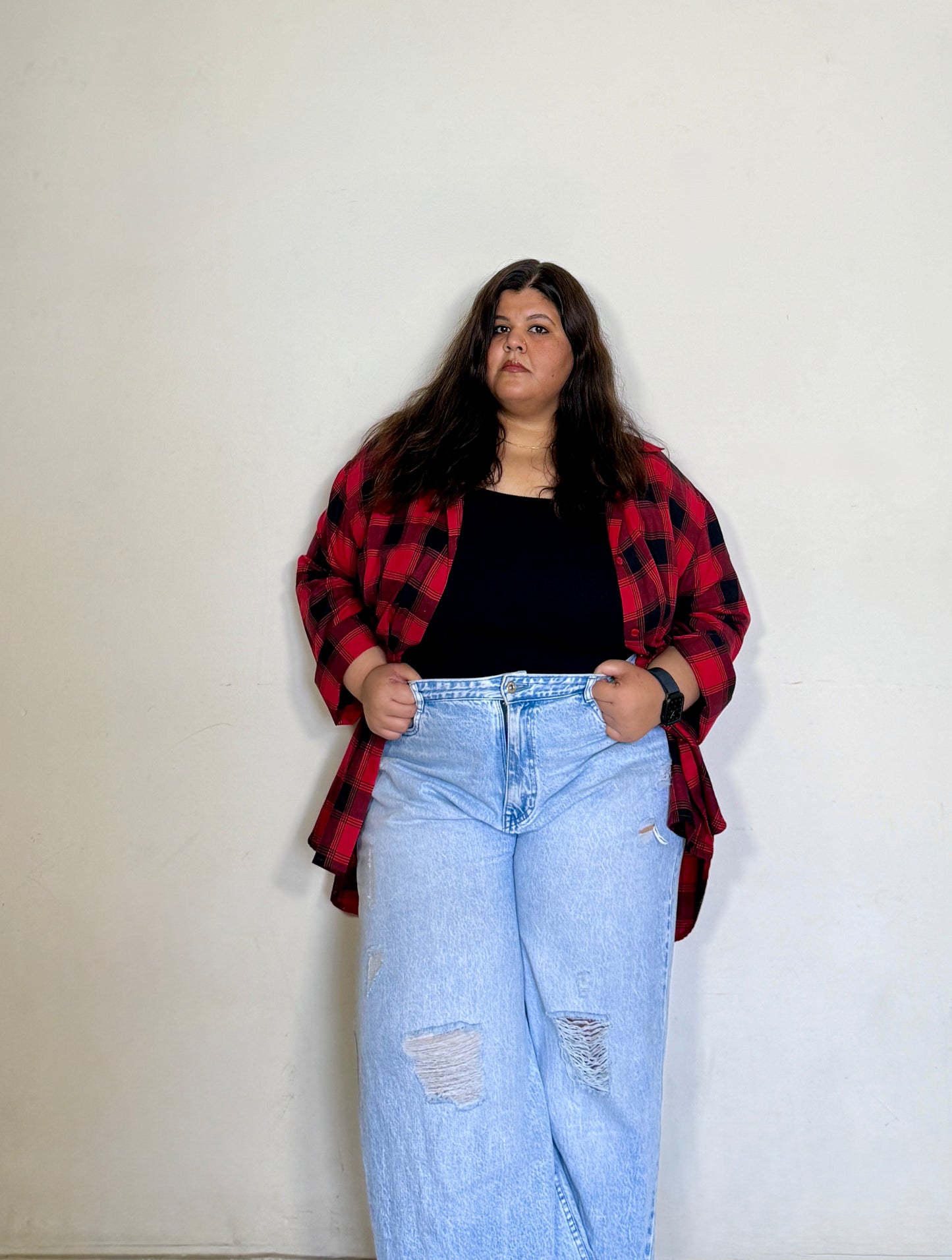 Pure Cotton Plaid shirt (Drop shoulder : Relaxed Fit)