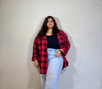 Pure Cotton Plaid shirt (Drop shoulder : Relaxed Fit)