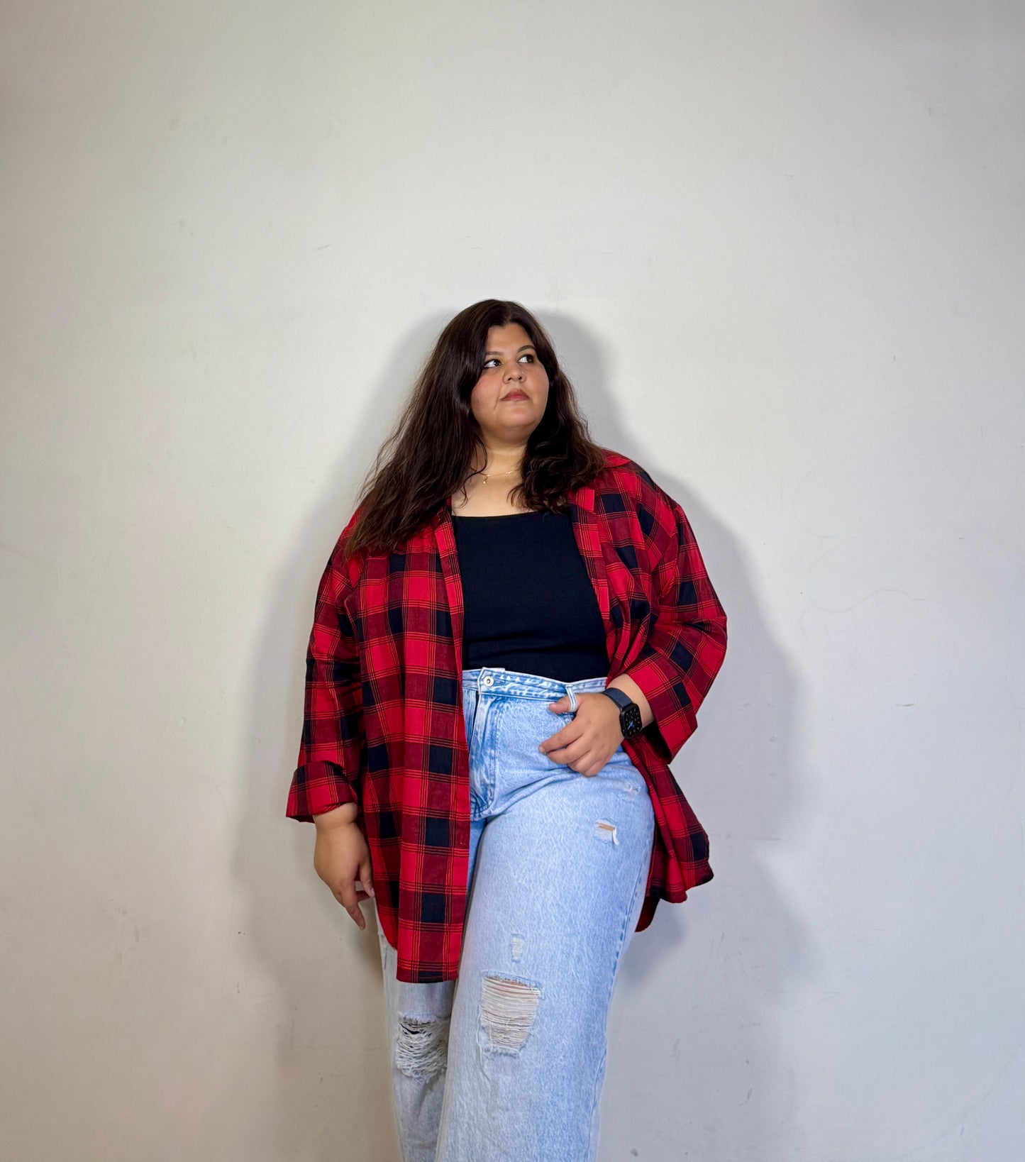 Pure Cotton Plaid shirt (Drop shoulder : Relaxed Fit)