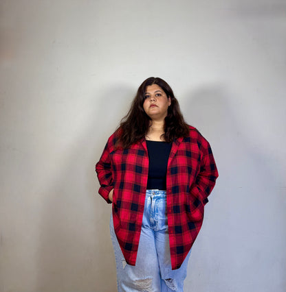 Pure Cotton Plaid shirt (Drop shoulder : Relaxed Fit)