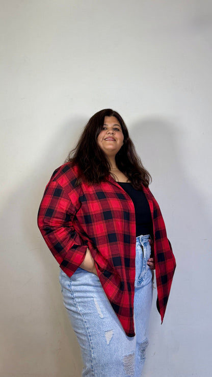 Pure Cotton Plaid shirt (Drop shoulder : Relaxed Fit)