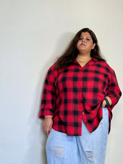 Pure Cotton Plaid shirt (Drop shoulder : Relaxed Fit)