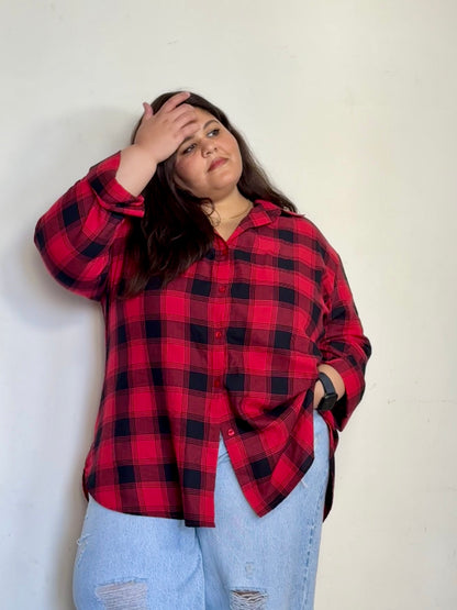 Pure Cotton Plaid shirt (Drop shoulder : Relaxed Fit)