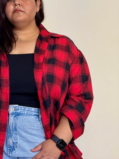 Pure Cotton Plaid shirt (Drop shoulder : Relaxed Fit)