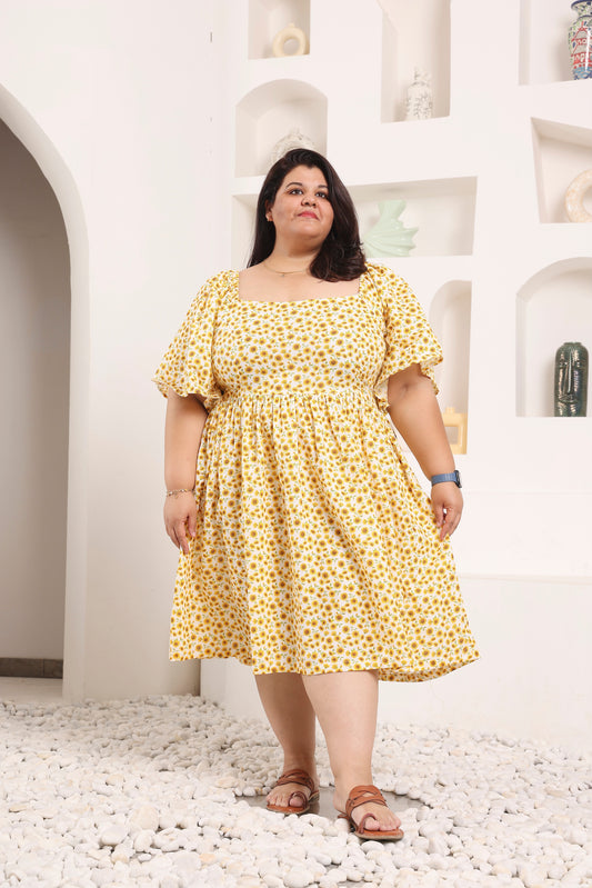 Linen Flared Dress: Sunflowers Dreams