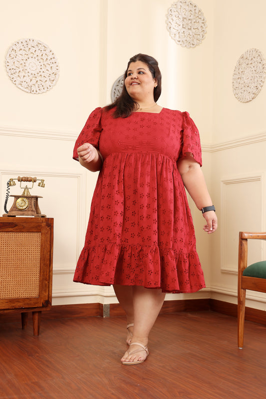 The Red Velvet Schiffli Dress