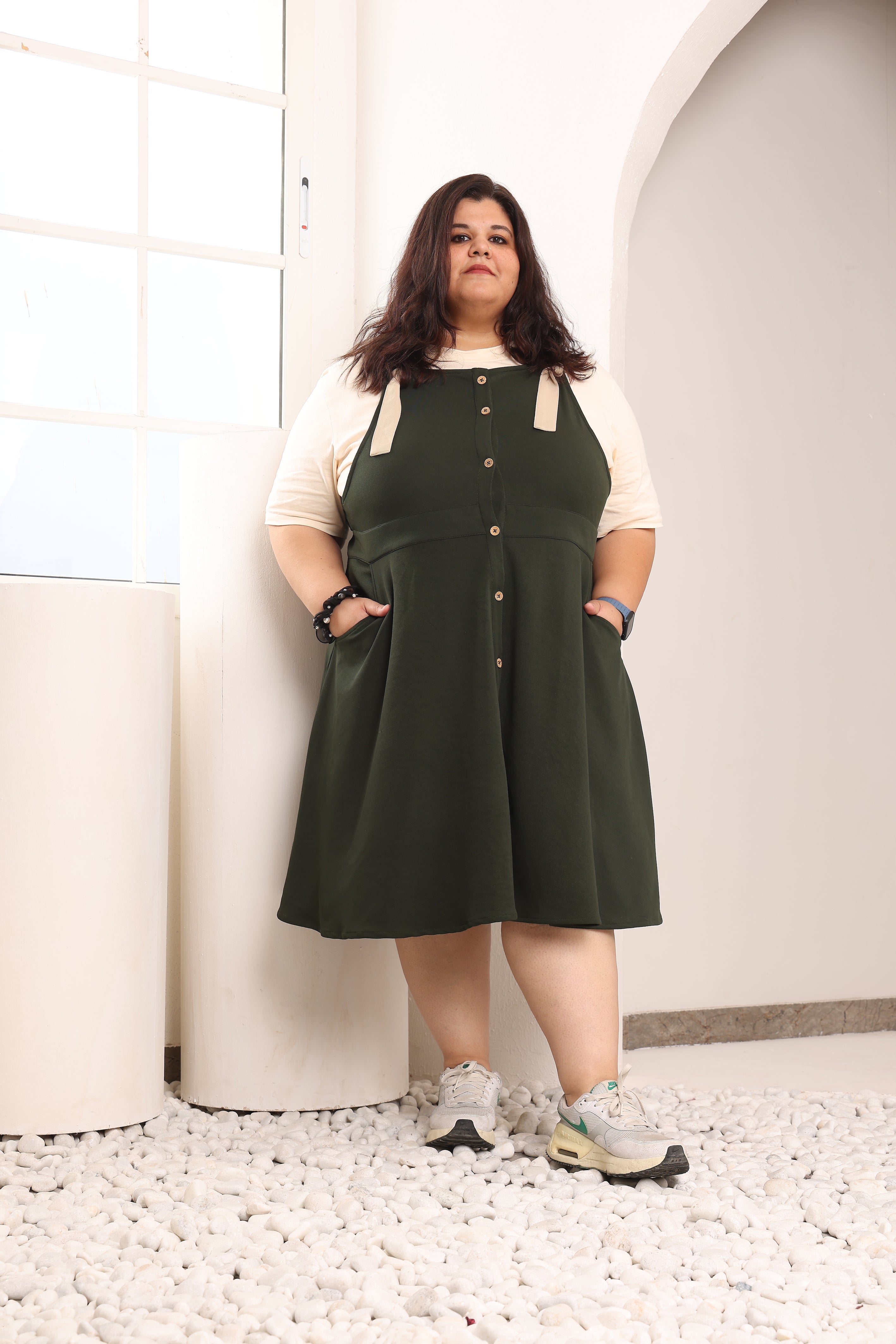 Viscose Lycra Plus Size Dungaree Dress Kokonut