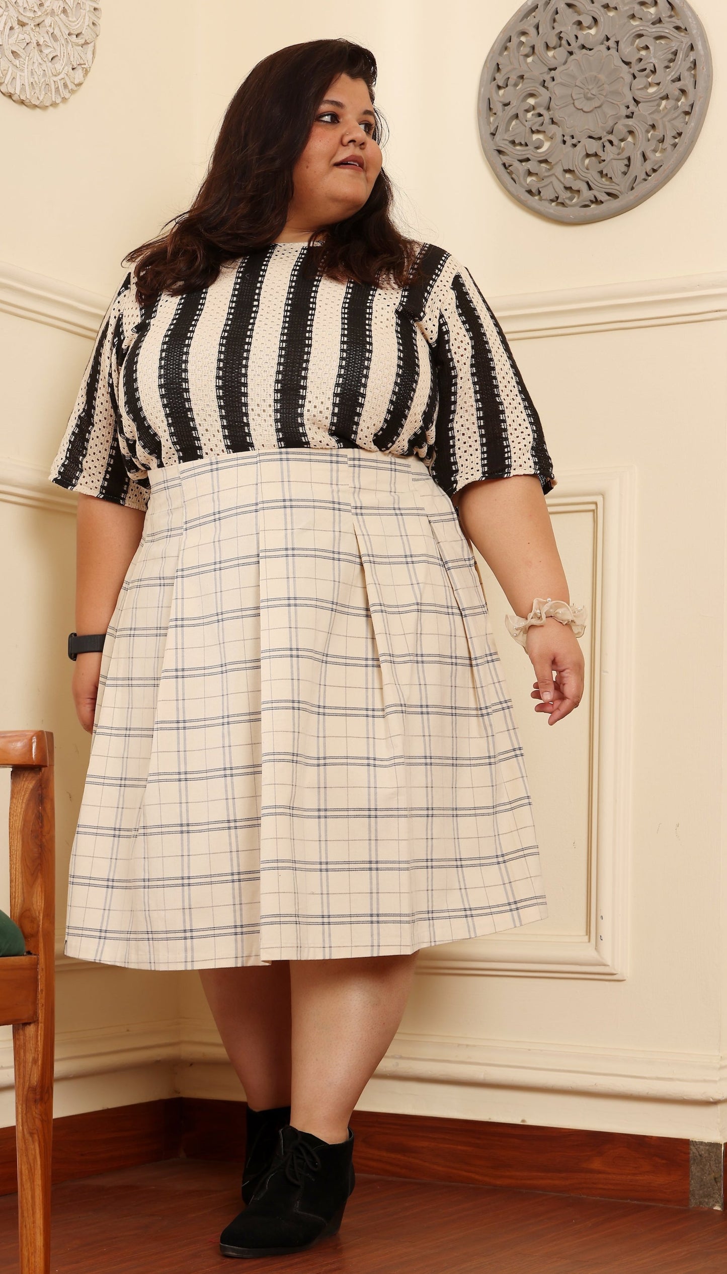 The Cream Corduroy Pleated Skirt