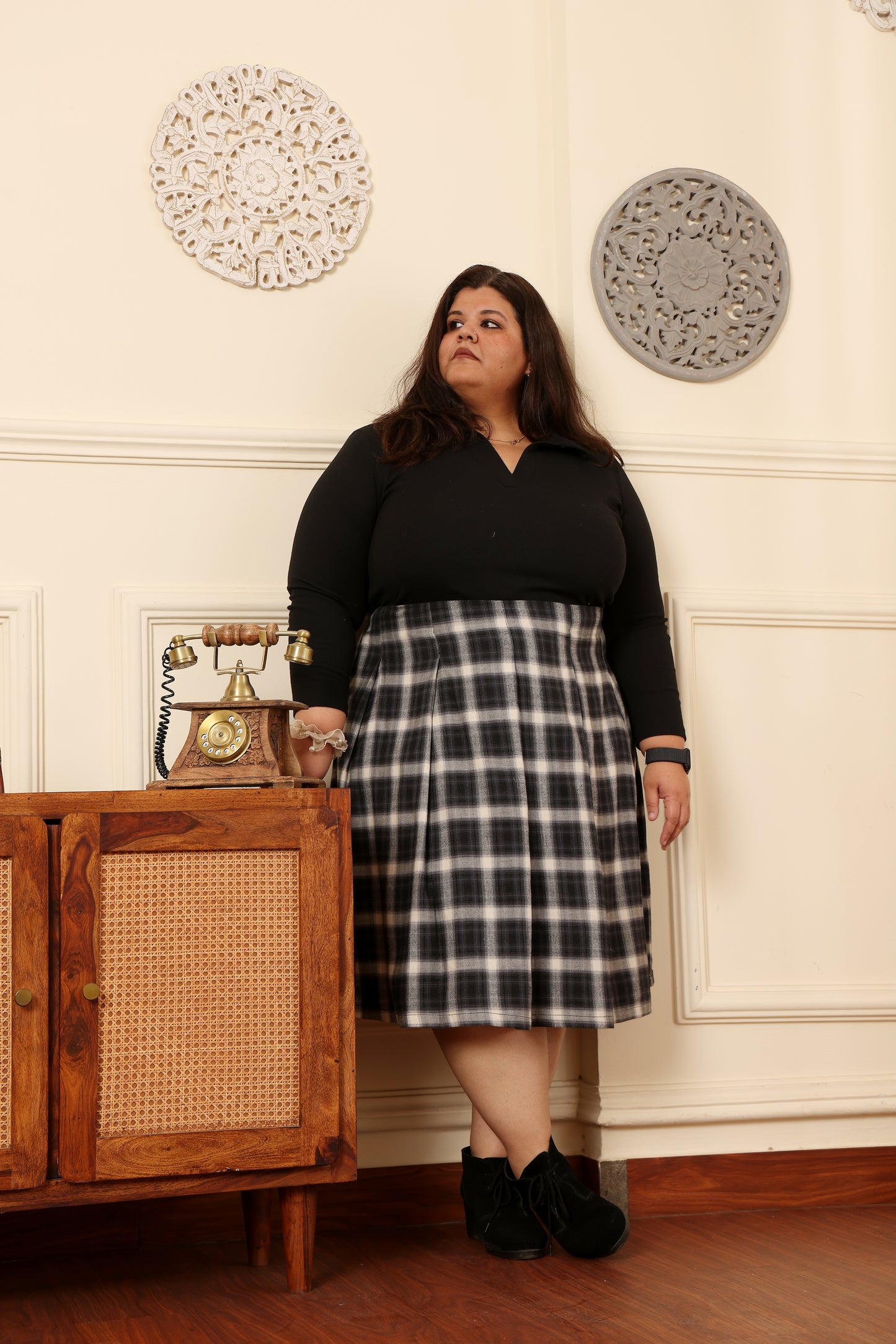 The Black Plaid Pleated Skirt